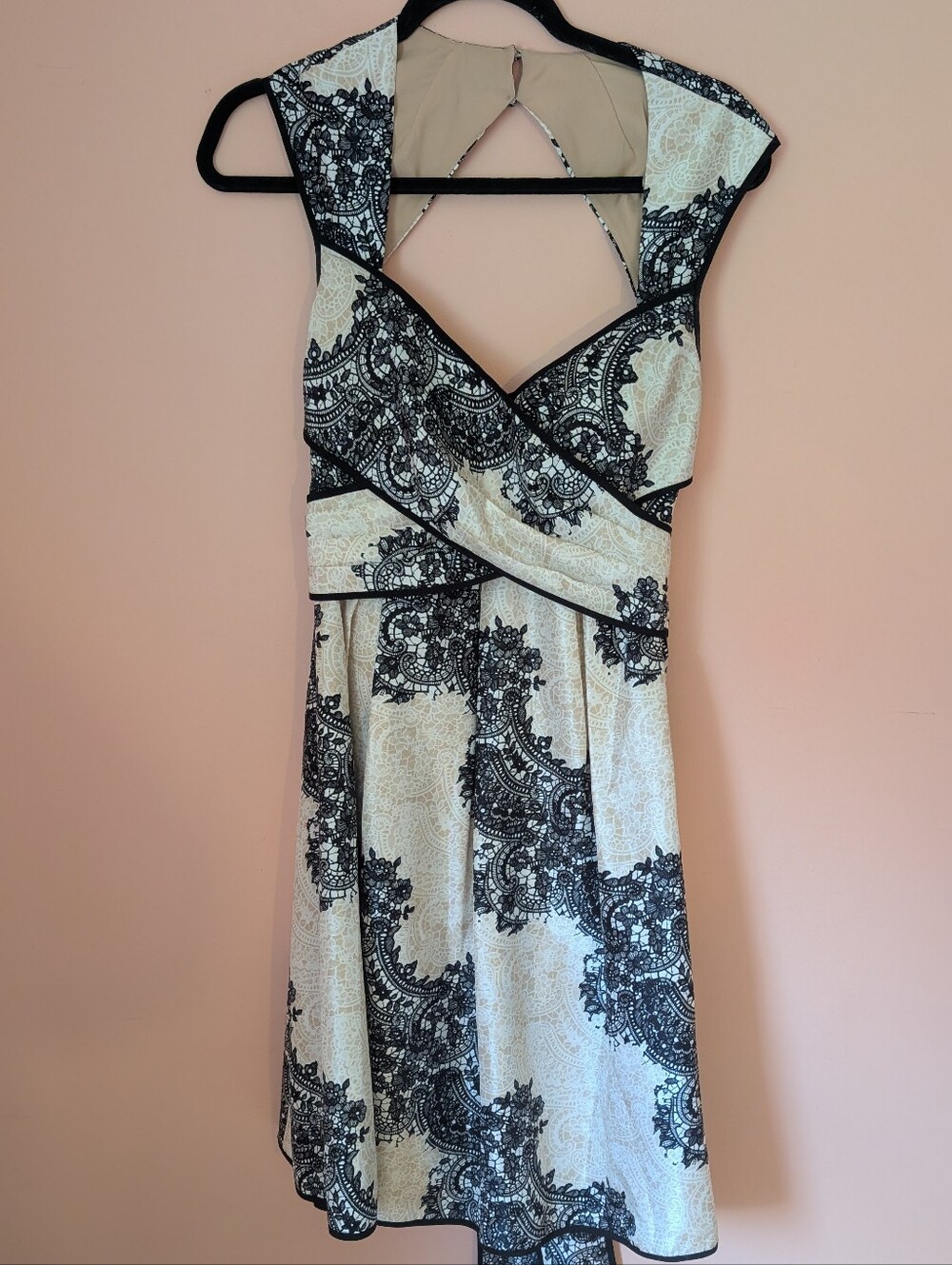 Jessica Simpson Cream Dress with Black Lace-Print